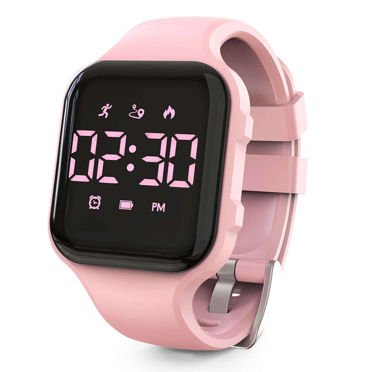 Konewos Kids Led Fitness Tracker Watch, Non-Bluetooth Digital Pedometer Wristwatch, Waterproof, 12/24 H, Stopwatch, Calendar, for Children Girls Boys Teens (Pink) 1