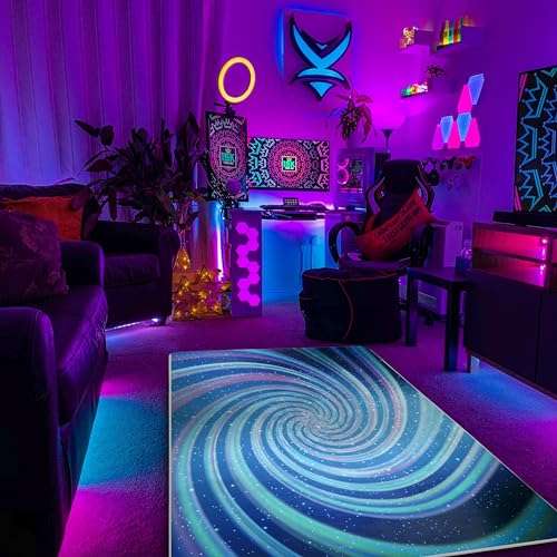 SEBKQ Optical Illusion Area Rug Black Light,UV Reactive 3D Fluorescent Rug for Bedroom Living Room Decorative Rug 70"×47"×0.39" 4