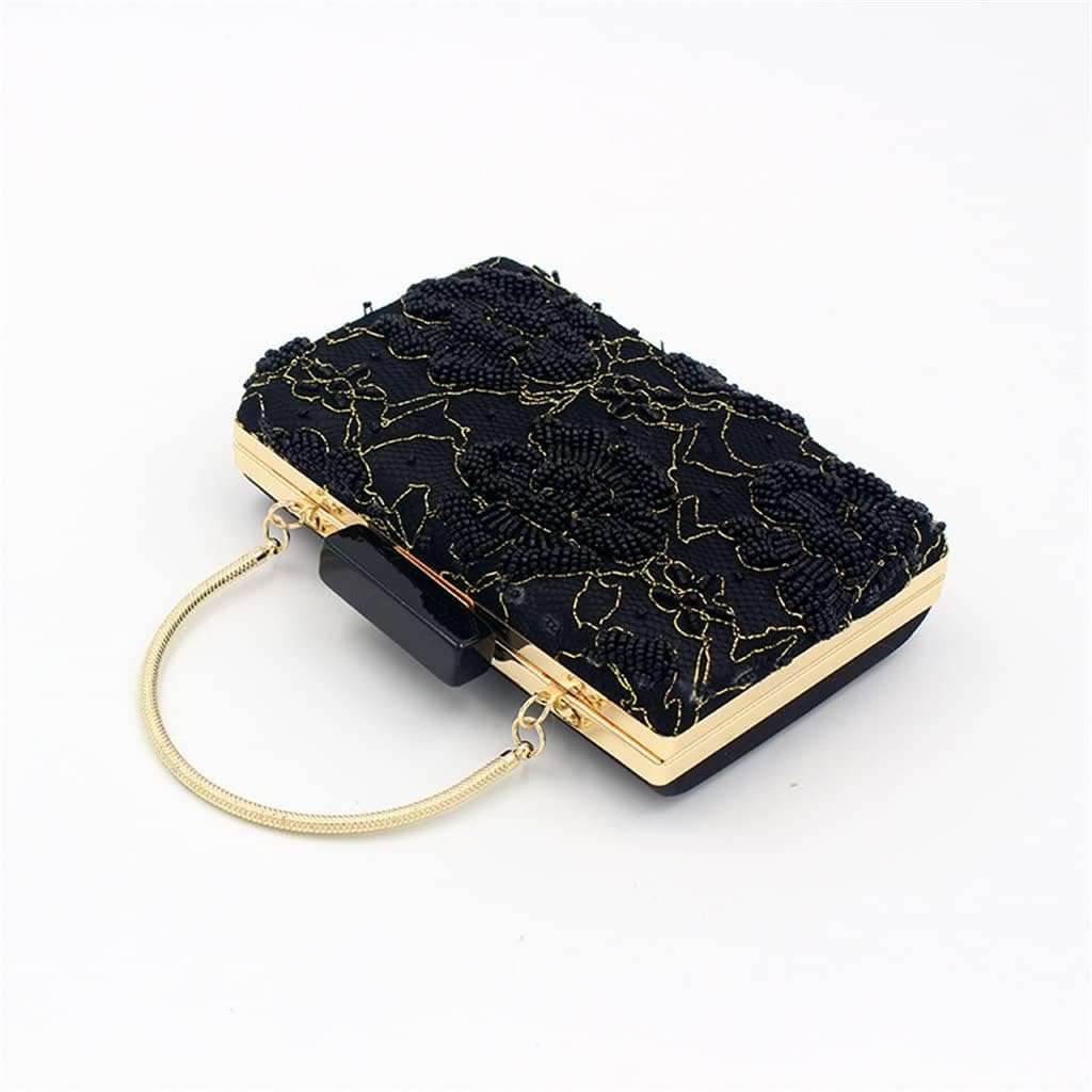 YMGSCC Square Temperament Dinner Bag Artificially Stitched Retro Portable Banquet Bag Women's Hand Bag Beads 6