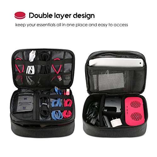 ProCase Electronics Travel Organizer Storage Bag, Double Layer Universal Traveling Gear Accessories Carrying Cover Pouch for iPad Mini Cables Phone Chargers Adapter Flash Hard Drive and More –Black 3
