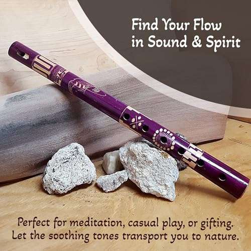 Mia Jewel Shop - Handmade Colored Bamboo Wooden Flute | Tribal Nature Pattern | Native Recorder for Beginners, Meditation & Music Lovers (Purple) 5