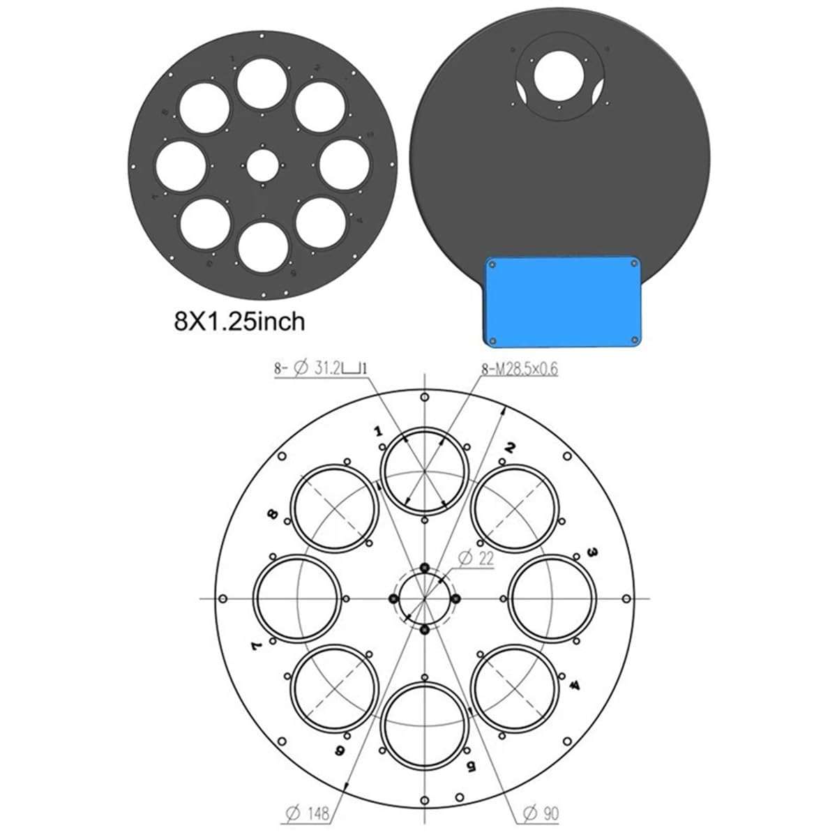 Microscope Electric Filter Wheel for Astronomical Telescope Deepspace Photography 8x1.25 3