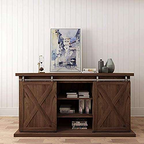 Architectural Products 48" Mini Barn Door Hardware Kits for Double Cabinet Doors Top Mount Design in Stainless Steel FSDH-TOPMT-SS-4-DD trimmable Down to 43" 5