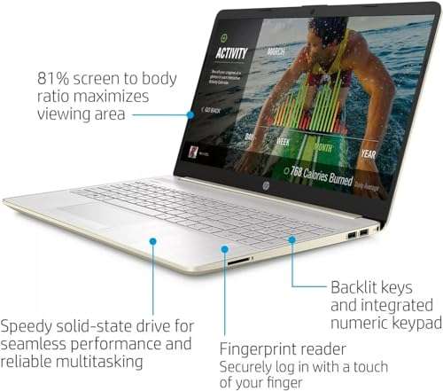 HP Personal Laptop, Intel 4-Core i5-1135G7, 15.6"" FHD Display, Intel Iris Xe Graphics, 16GB DDR4 1TB SSD, Backlit Keyboard, Fingerprint, WiFi, Type-C, RJ-45, HDMI, Win11 Home, Gold, 15-DW300 5