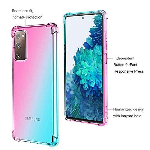 for Samsung S20 FE 5G Case, Transparent Shockproof Slim Two-Color Soft TPU Protection Cover Cases for Fit Samsung Galaxy S20 FE 5G (Pink/Green) 6