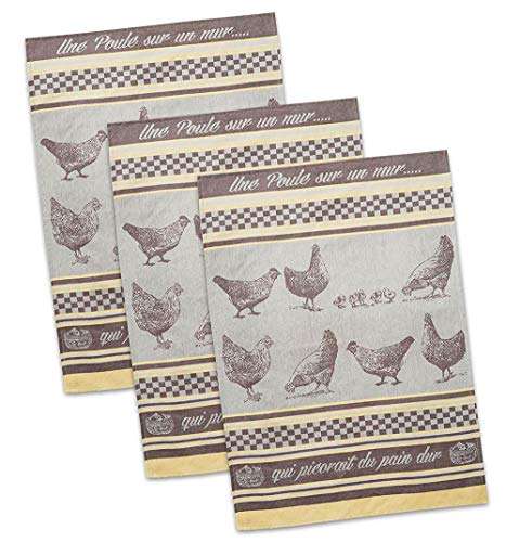 DII 100% Cotton, Machine Washable, Everyday Kitchen Basic, Ultra Absorbent, French Jacquard Decorative Dishtowel 20x28", Set of 3- Une Poule Sur Un Mur 2