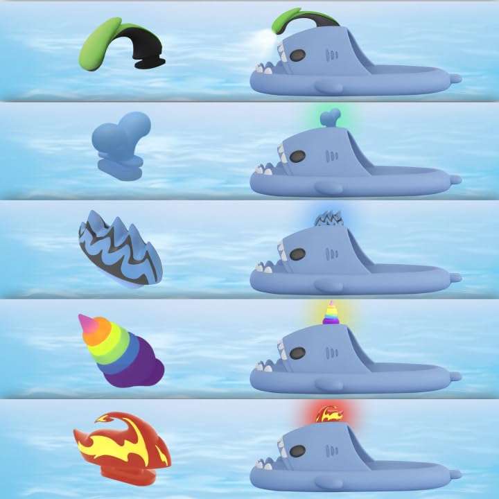 AGERALIY Shark Slides Fins,1Pair Shark Slippers Replacement Top Fins with Luminous, Cloud Shark Slides Shoes Accessories (Ice Flame,One Size) 6