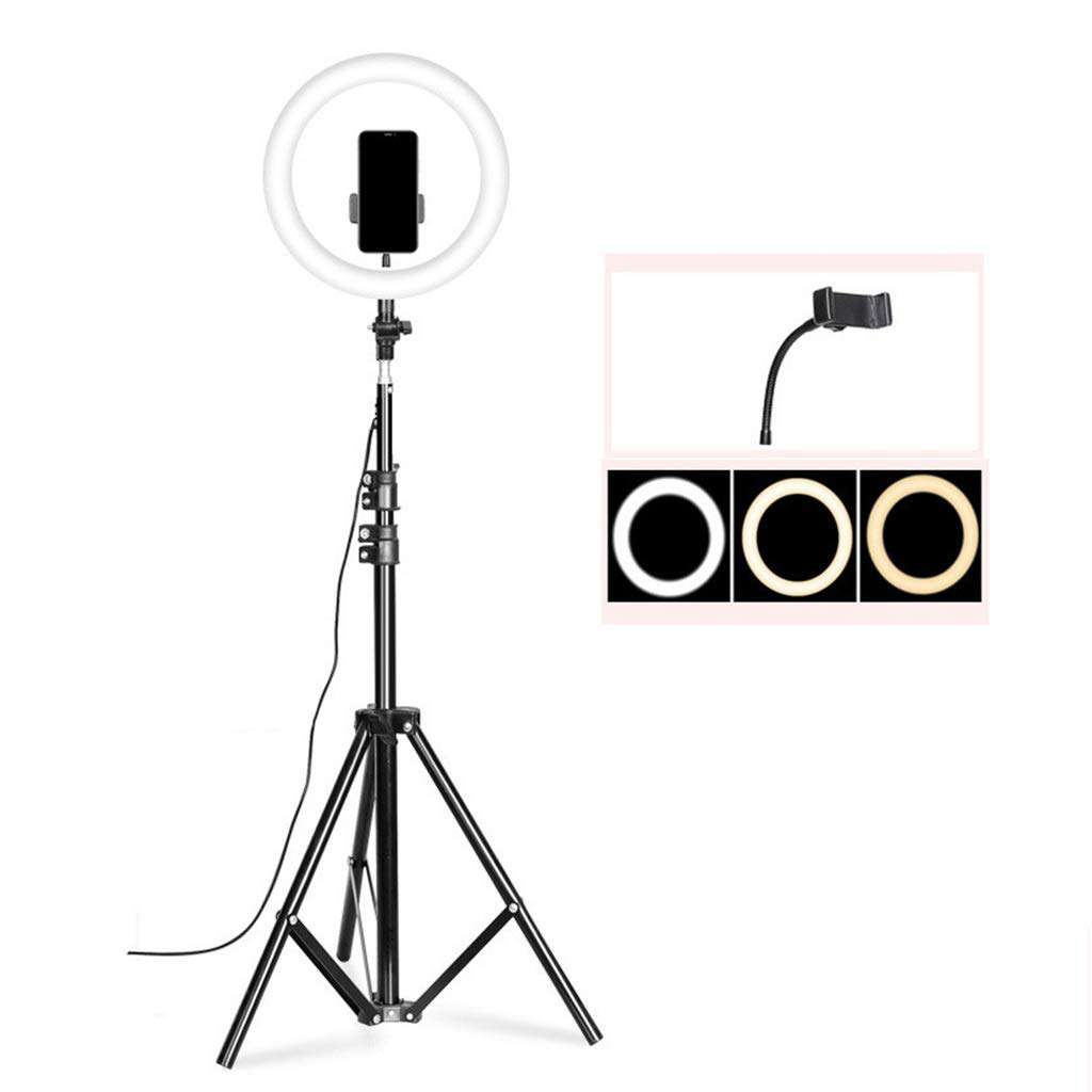 QFFL LED Ring Light Floor-Standing LED Ring Fill Light Soft Light 3 Colors with Tripod Stand and Phone Holder USB Interface Power Supply for Makeup Video Photography (Color : 55-160CM) 1