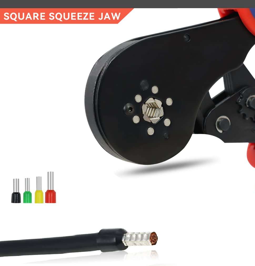 HKS Ferrule Crimping Tool Kit AWG 30-5 with 1200PCS Red Copper Terimnals, Hexagonal Self-Adjusting Ratchet Crimper for End-Sleeves (16-6S with 1200PCS Kit) 6