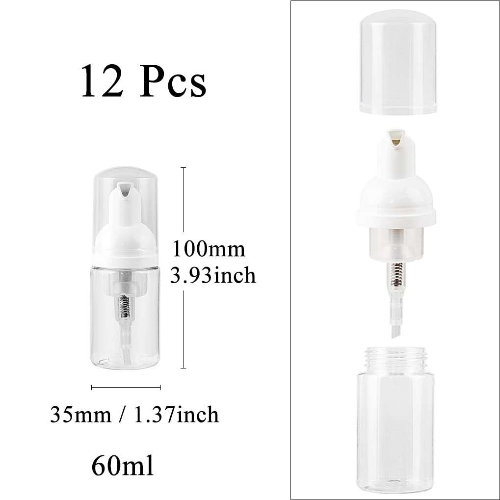 12 Pcs 30ml Refillable Empty Foam Bottle Plastic Pump Press Dispenser for Liquid Soap Lash Cleanser Shampoo Foaming Cleaning Castile Travel Cosmetics Packaging (12pcs 30ML) 3