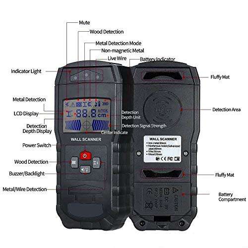 GMKD Stud Finder, 3-in-1 Digital Wall Scanner with LCD Display, Multifunctional Electric AC Wire Metal Wood Detector - for Wood Metal & Live Cables Detection 5