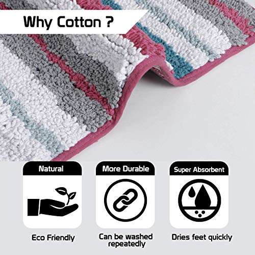 AJS Living Anti Slip Cotton Microfiber Striped Line Design Bathmat Rug, Door Floor Bath Mat for Home & Bathroom, Pink, 80*50 cm, Single 6