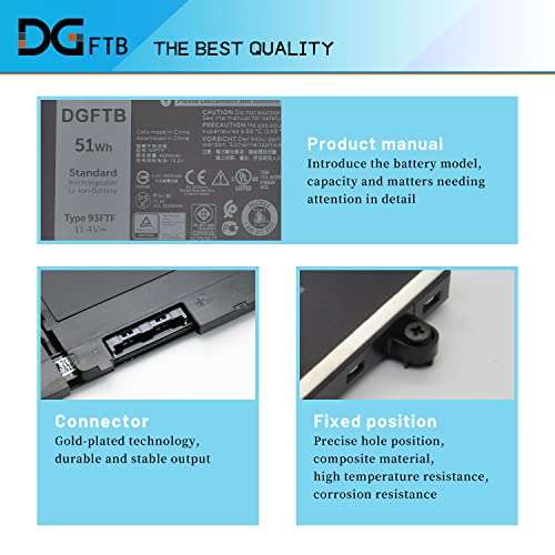 DGTEC 93FTF Laptop Battery for Dell Latitude 15 M3520 M3530 E5280 E5480 E5580 E5490 E5590 E5480 E5290 E5591 E5491 Series D4CMT 4YFVG 83XPC 083XPC (11.4V 51WH/4254MAH 3-Cell) 2