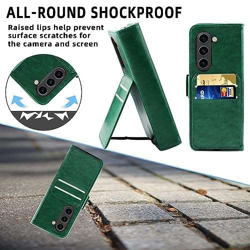 MONASAY Wallet Case Compatible for Galaxy Z Fold 5 5G with S Pen Holder, Flip Folio Leather Cell Phone Cover with RFID Blocking Credit Card Holder, Green 5