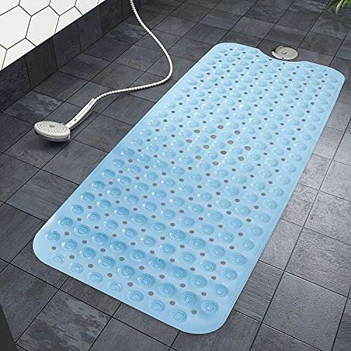 Akszone Silicone Anti-Slip Bathroom Floor Mat for Toilet, Kitchen, Bathroom Shower with Suction Cups (Light Blue, 100 X 40 cm) 1