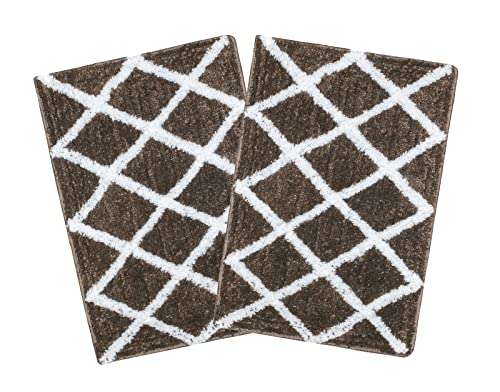 Enyra Design Bath Mat, Tufted Anti-Slip Microfiber Bathroom Rug Size - 37x57 cm, Washable Soft Touch Feel Mat for Bathroom Floor, Door, Kitchen, Entrance Way, Bedroom - Pack of 2 Piece (Coffee) 1