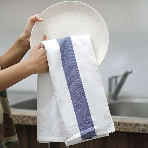 Amazon brand - Umi Herringbone Kitchen Dish Towels(16"x26",4-Pack, Blue) 2