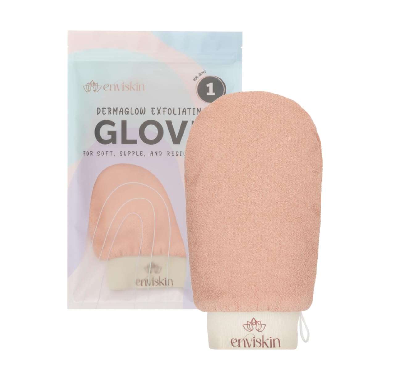 Enviskin Dermaglow Deep Exfoliating Glove - Plant Based Body Exfoliator for Kerotosis Pilaris & Spray Tan Removal -Pink 1
