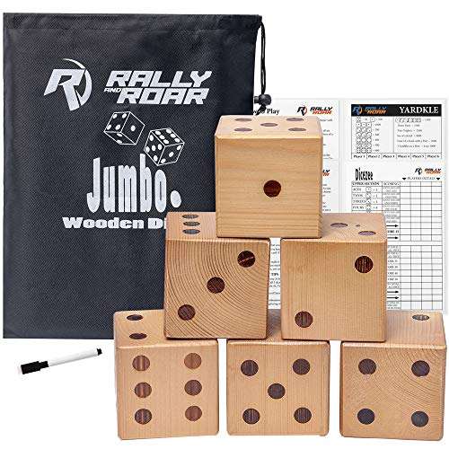 Rally and Roar Giant Backyard Varnished Wood Dice Set - Six 2.5" Dice, Scorekeeper and Carry Bag 1