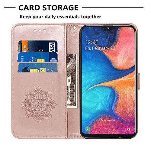 JanCalm Compatible with Samsung A20 Case,Galaxy A20 Case Wallet,Samsung A30 Case, Dream Catcher Pattern PU Leather [Wrist Strap][Card/Cash Slots] Stand Flip Cover for Girls Women (Rose Gold) 3