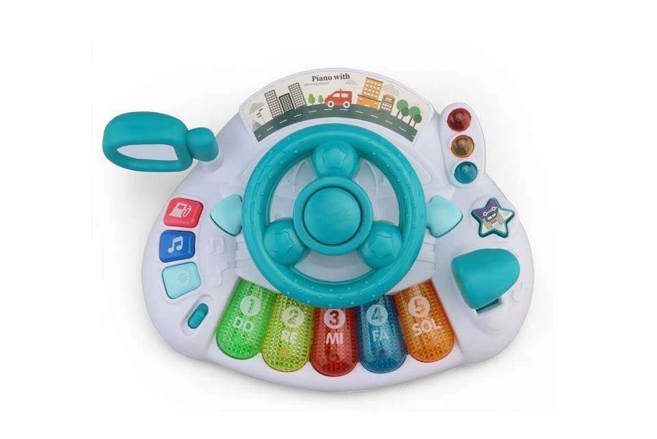 Jack Royal Baby Musical Toys Piano with Steering Wheel, Toddler Electronic Light Up Keyboard Learning Toy Set, Mini Driving Educational Development Music Toys for Toddlers and Kids 3