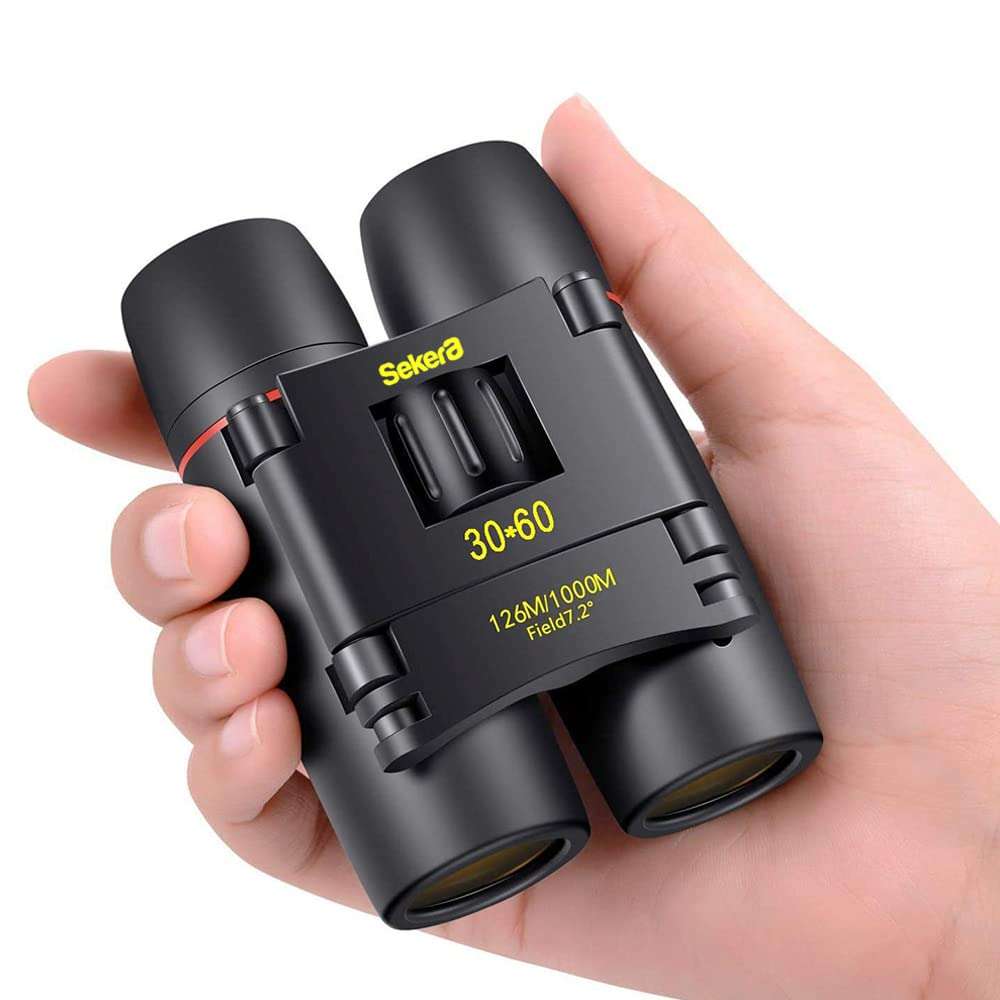 Sekera Compact Binoculars, Small Folding Binoculars with Low Night Vision, Large Eyepiece Easy Focus for Bird Watching Travel Hunting Concerts Sports, Waterproof Telescope (Black) 1