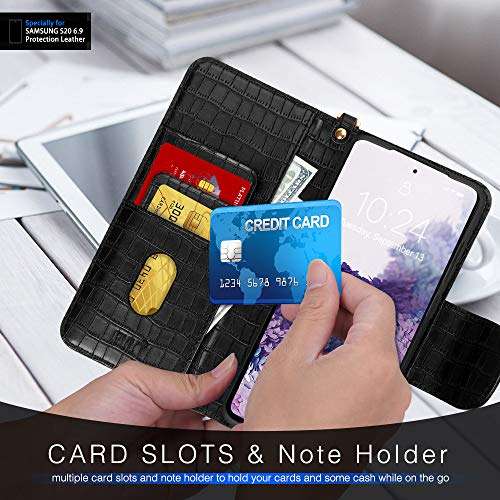 FYY Case for Samsung Galaxy S20 Ultra 5G 6.9", [Kickstand Feature] Luxury PU Leather Wallet Case Flip Folio Cover with [Card Slots] and [Note Pockets] for Galaxy S20 Ultra 5G 6.9 inch Crocodile Black 4