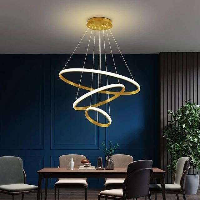 Desidiya® Modern Double 3-Ring LED Pendant Light Lamp - Warm White Hanging Ceiling Pendant Light, Elegant Finish for Home & Living Spaces & Living Room Ceiling Light 4