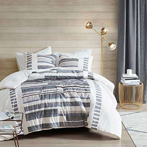 INK+IVY 100% Cotton Comforter Set Trendy Stripe Textured Design, Modern Down Alternative, All Season Cozy Bedding with Matching Shams, Full/Queen, Gray/Blush Stripes 3