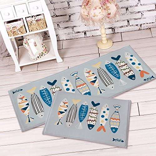 WorldCare® Green, Size02 : 40Cmx60Cm 1Pcs Colorful Suede Floor Mats Bedside Carpets Bathroom Fish Pattern Kitchen Non-Slip Shower Carpet 2
