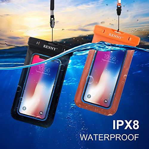 Waterproof Case,Kenny Universal IPX 8 Waterproof Phone Pouch, Cellphone Dry Bag with Neck Strap for Smartphones up to 6.0", NOT for Touch ID Fingerprint-2 Pack (Blue and Black) 2