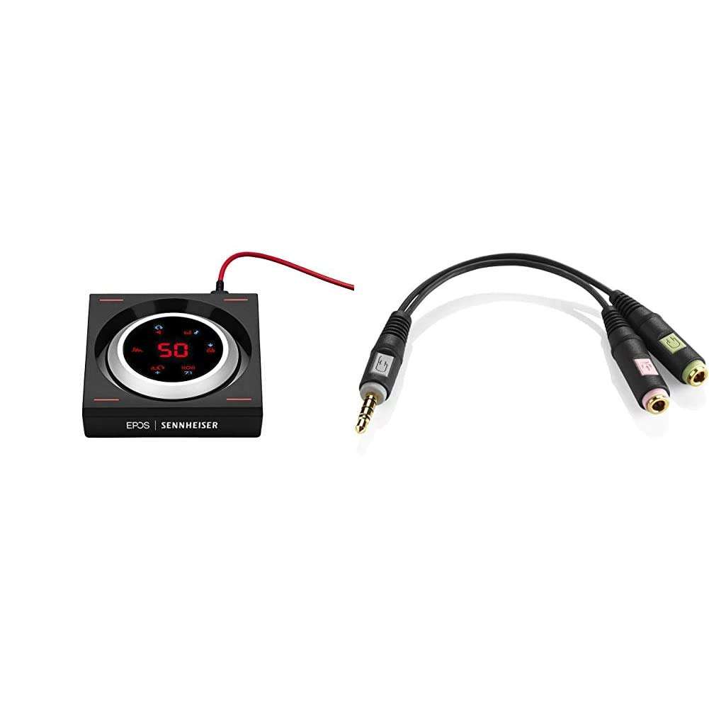 Sennheiser GSX 1200 PRO Gaming Audio Amplifier - Black/Red & PCV 05 Combo Audio Adapter for PC Gaming Headsets - Black 1