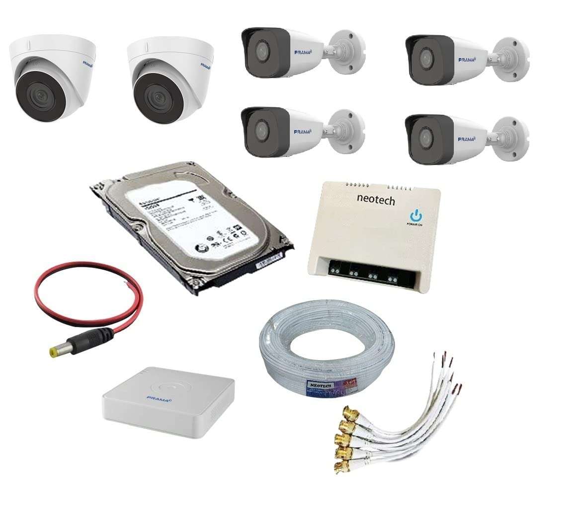 Prama Securitykart 5MP CCTV Camera Full kit with Distance 20m EXIR 4in1 5 MP , 2560 X 1944 Resolution for Home and Office (PRAMASK5MP2DOME4BULLET8CHDVRWITH2TBHD)