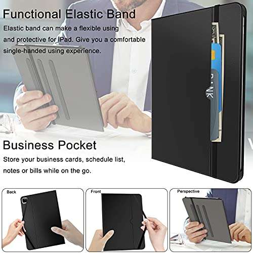 Soke for New iPad Pro 12.9 Case 5th Generation 2021, Premium Leather Stand Folio Case with Pocket[2nd Gen Apple Pencil Charging+Auto Wake/Sleep], Hard PC Back Cover for iPad Pro 12.9 Inch(Black) 3