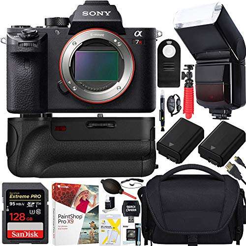 Sony a7R III Full Frame Mirrorless Interchangeable Lens Camera 42.4MP Body ILCE7RM3/B Bundle with Vertical Battery Grip, 128GB Memory Card, Paintshop Pro Software and Accessories (12 Items) 1
