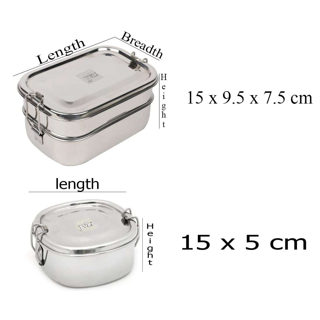 JVL Stainless Steel Rectangular Double Layer Lunch Box with Inner Plate - Small & Chakra Single Layer Lunch Box with Inner Plate - Big Combo for Kids, School, Office - Not Leakproof 3