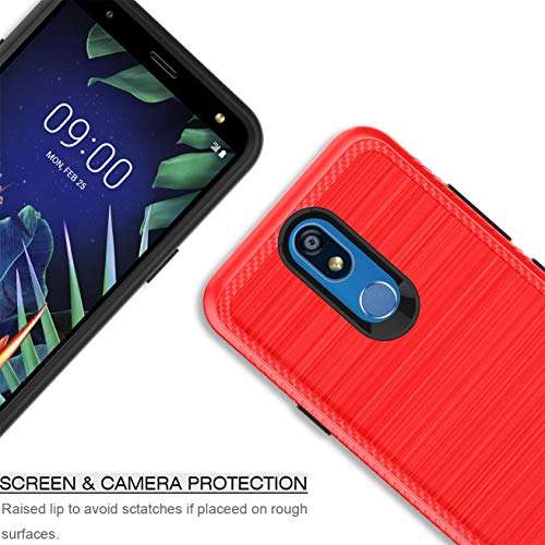 IRUNME Compatible with LG K40 Case,LG K40 Phone Case,LG Solo LTE/LG K12 Plus/LG X4 2019/LG LMX420 Phone Case with Screen Protector,Carbon Fiber Brushed Texture for Girls/Women-Red 3