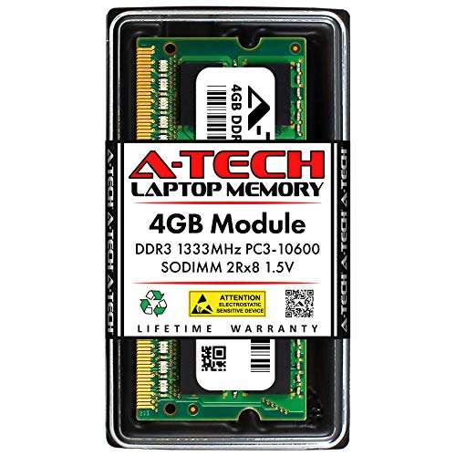 A-Tech 4GB RAM Replacement for Dell SNPX830DC/4G, A5039688, A6776455, X830D, 0X830D | DDR3 1333MHz PC3-10600 2Rx8 1.5V Non-ECC SODIMM Laptop & All-in-One Single Memory Module 1