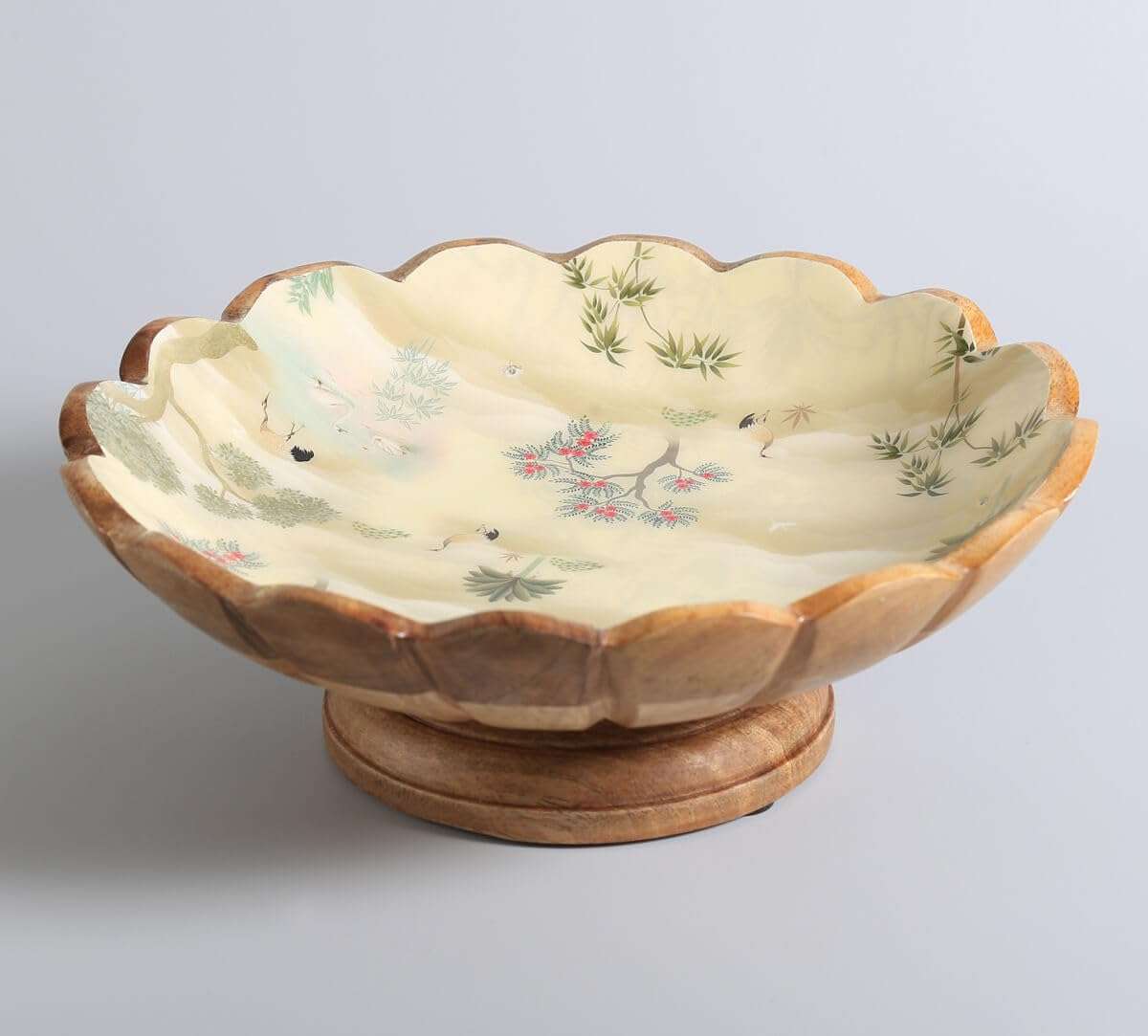 India Circus by Krsnaa Mehta Bird Oasis Wooden Fruit Bowl for Home Décor | Table Centerpiece, Storage Bowls Holder for Kitchen Counter, Mango Wood 12-Inch, Set of 1 4