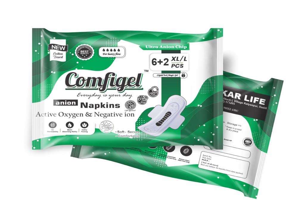 COMFIGEL Anion Sanitary Napkin | Anion Day Use Pad for Extra Comfort | Unscented Sanitary Pads | (Pack of 8 x 2 Liner (Large, Blue Chip) 1