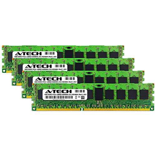 A-Tech 16GB (4x4GB) RAM for Dell PowerEdge C6105, C6145, C6220, C6220 II, C8220, C8220X Servers | DDR3 1600MHz ECC-RDIMM PC3L-12800 1Rx4 1.35V 240-Pin ECC Registered DIMM Server Memory Upgrade Kit 2
