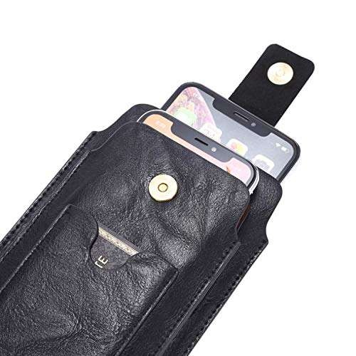 Universal 6.5 inch PU Leather Belt Holster Pouch Waist Bag with Card Slot for iPhone 14 Pro Max, 14 Pro, 14 Plus, 14, for Galaxy S23 Ultra, S23+, S23, A14 5G, F04, M04, Black 5