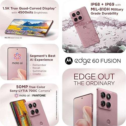 Motorola Edge 60 Fusion 5G (Pantone Zephyr, 8GB RAM, 128GB Storage) | 6.67" pOLED Display | IP68 | 50MP+13MP Rear | 32MP Front Camera | MediaTek 7400 Processor| 5500mAh Battery | 68W Turbo Charger 2