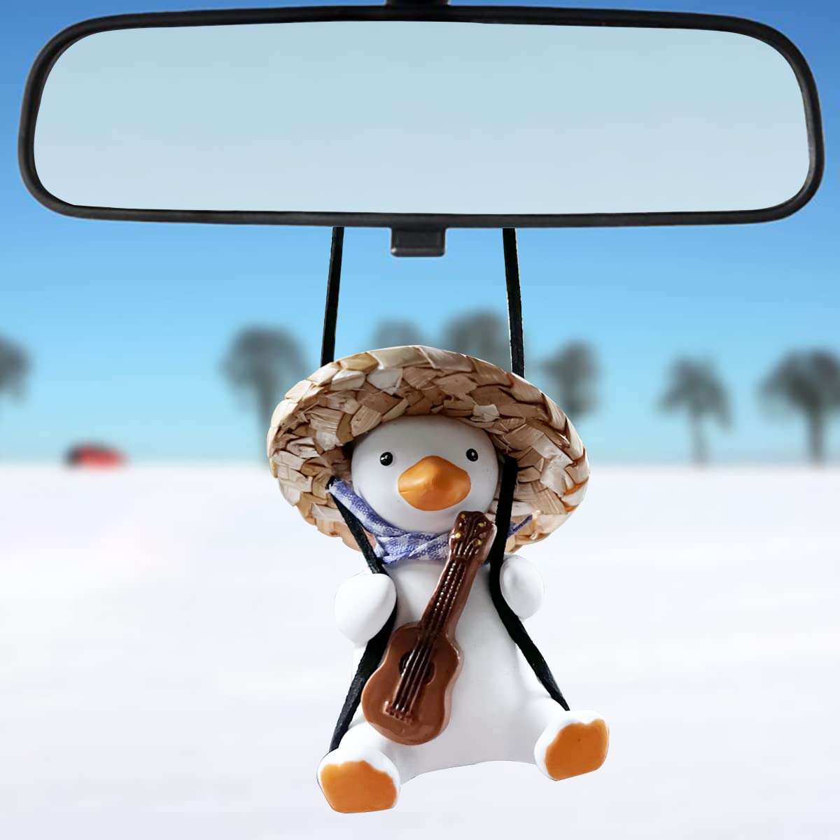 Swinging Duck Car Hanging Ornament, Cute Car Hanging Blue Tie, Violin, Pink Backpack Accessories for Rear View Mirror, Car Pendant Duck Hanging Swing 1