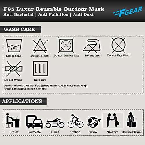 F Gear Luxur F95 Mask Size Large Black-Brown-Olive Green Safeguard 7 layer ISO CE SITRA lab certified >95% Bacteria Filtration pack of 3 6