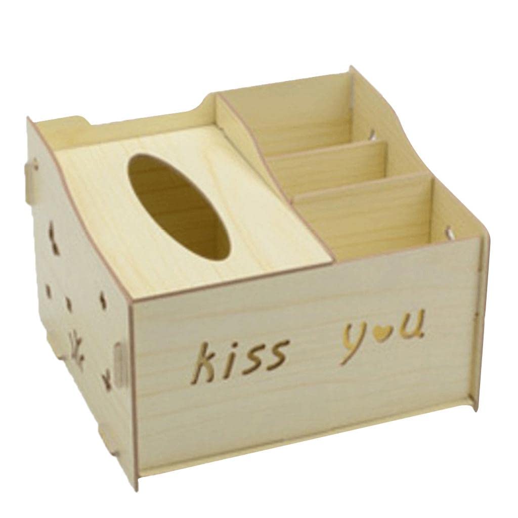 Excluzo Multifunctional Wooden Tissue Box Remote Control Storage Box Yellow Green