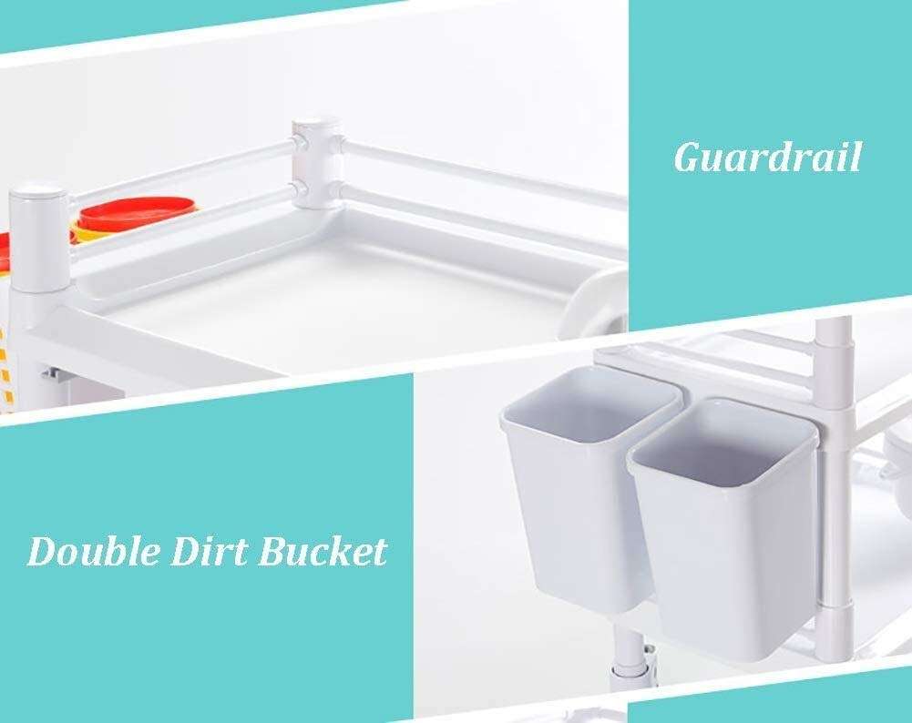 Beauty Trolley 3-Tier Medical Cart for Clinic Nurse,Beauty Salon Trolley with Double Drawers Dirt Bucket,Plastic Multi Tool Cart,30lbs Load Heavy Duty Rolling cart 6