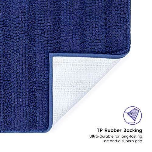 Tafts Striped Chenille Bathroom Rugs and Mats Sets, Ultra Soft Chenille Microfiber, Absorbent Non-Slip Machine Washable Bath Rugs, Bath Mat for Bathroom, Shower Mat & Tub, 24"x60", Navy Blue 3