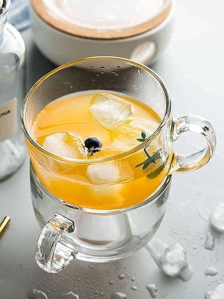 MORDERA Round Shaped Glass Coffee Cup, Glassware Tea Cup, Tea Cups for Hot Beverages with Handle, Transparent Glass Tea Cup Set for Coffee, Tea, Milk - 4 Pieces, White, 150 ml 6