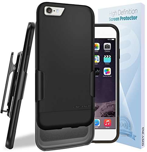 New iPhone 6S Ultra Slim [CASE & Clip Combo] Soft-Touch Slider Shell + Belt Clip Holster (Includes HD Screen Guard) Encased (Matte Black) 1